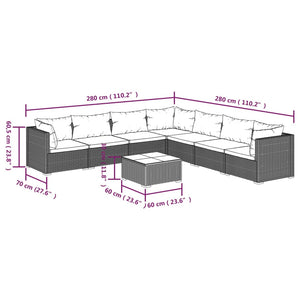 8-tlg. Garten-Lounge-Set mit Kissen Poly Rattan Braun