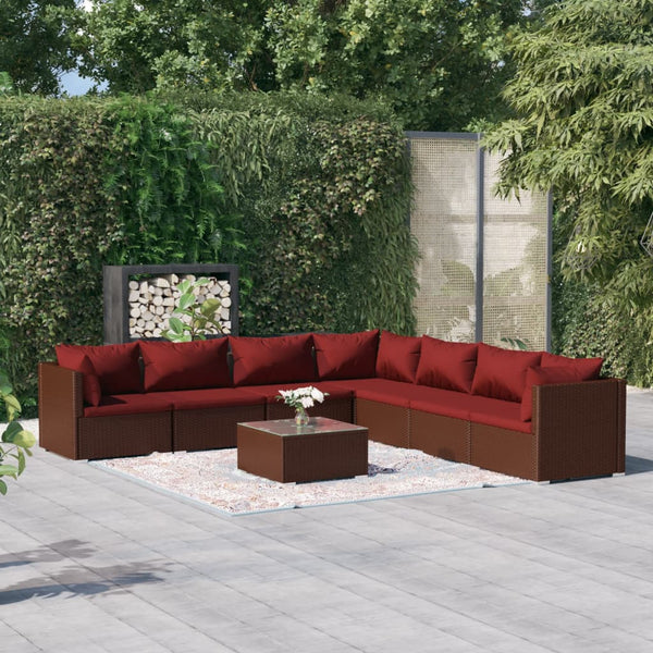 8-tlg. Garten-Lounge-Set mit Kissen Poly Rattan Braun