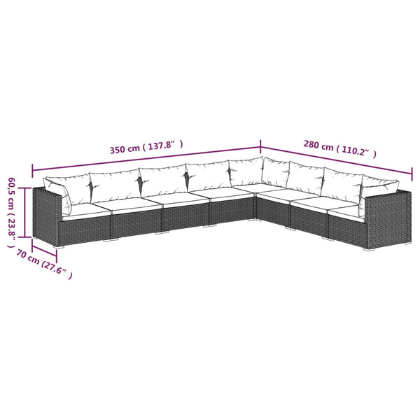 8-tlg. Garten-Lounge-Set mit Kissen Poly Rattan Schwarz