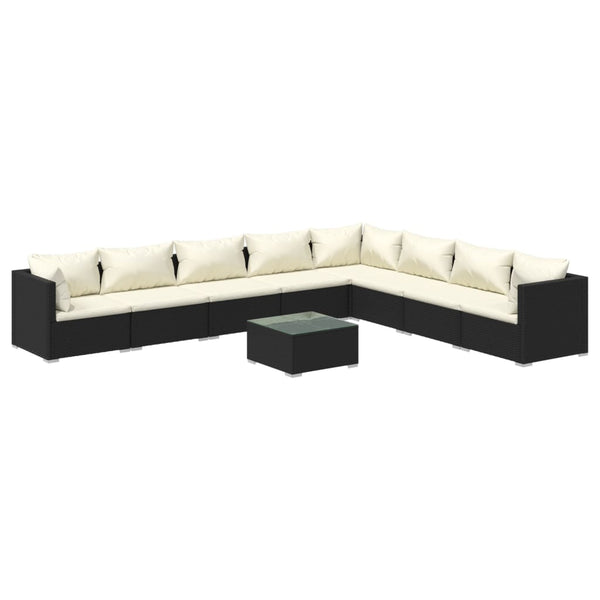 9-tlg. Garten-Lounge-Set mit Kissen Poly Rattan Schwarz