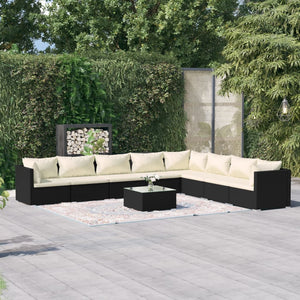 9-tlg. Garten-Lounge-Set mit Kissen Poly Rattan Schwarz