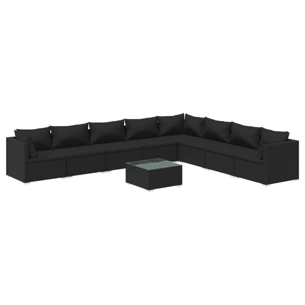 9-tlg. Garten-Lounge-Set mit Kissen Poly Rattan Schwarz