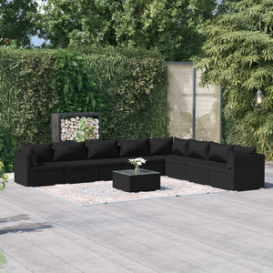 9-tlg. Garten-Lounge-Set mit Kissen Poly Rattan Schwarz