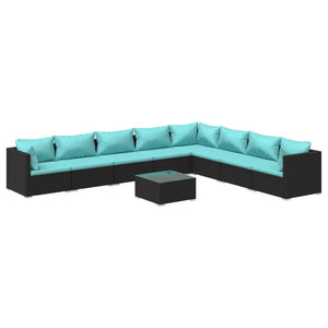 9-tlg. Garten-Lounge-Set mit Kissen Poly Rattan Schwarz