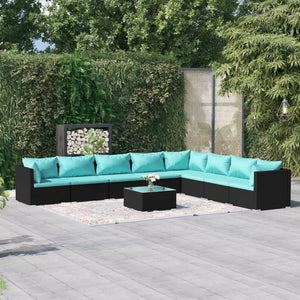 9-tlg. Garten-Lounge-Set mit Kissen Poly Rattan Schwarz