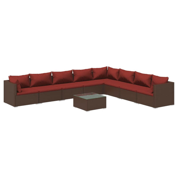9-tlg. Garten-Lounge-Set mit Kissen Poly Rattan Braun