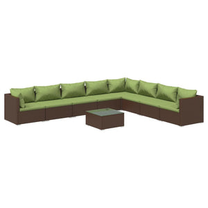 9-tlg. Garten-Lounge-Set mit Kissen Poly Rattan Braun