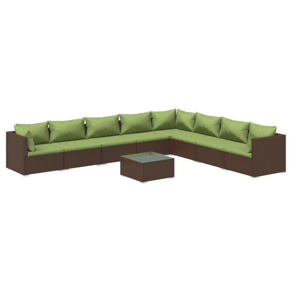 9-tlg. Garten-Lounge-Set mit Kissen Poly Rattan Braun