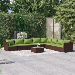 9-tlg. Garten-Lounge-Set mit Kissen Poly Rattan Braun