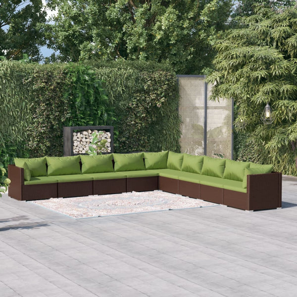9-tlg. Garten-Lounge-Set mit Kissen Poly Rattan Braun