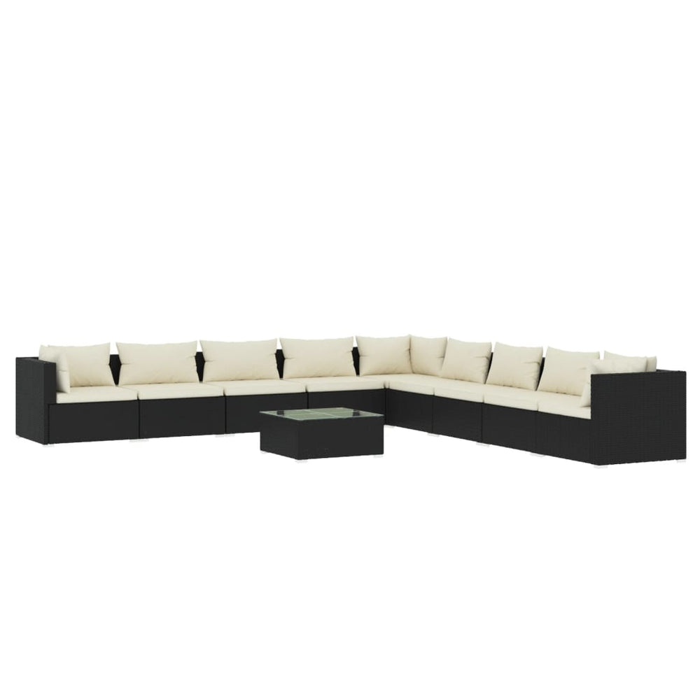 10-tlg. Garten-Lounge-Set mit Kissen Poly Rattan Schwarz