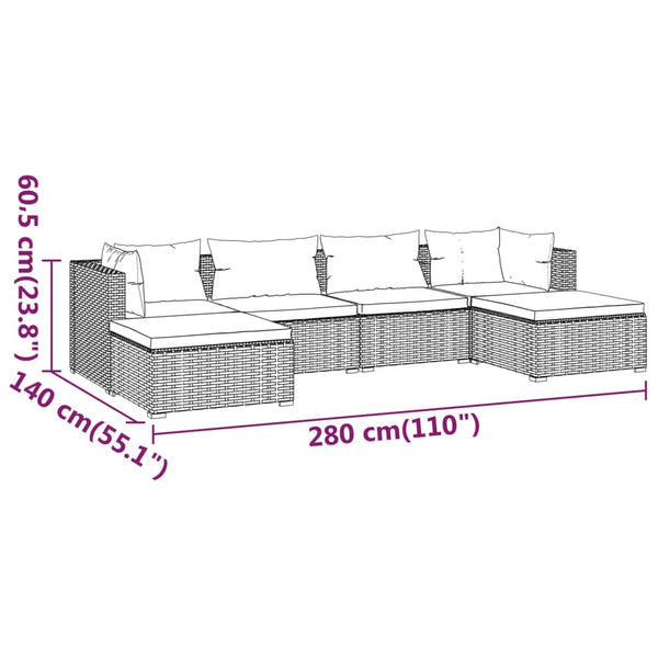 6-tlg. Garten-Lounge-Set mit Kissen Poly Rattan Schwarz