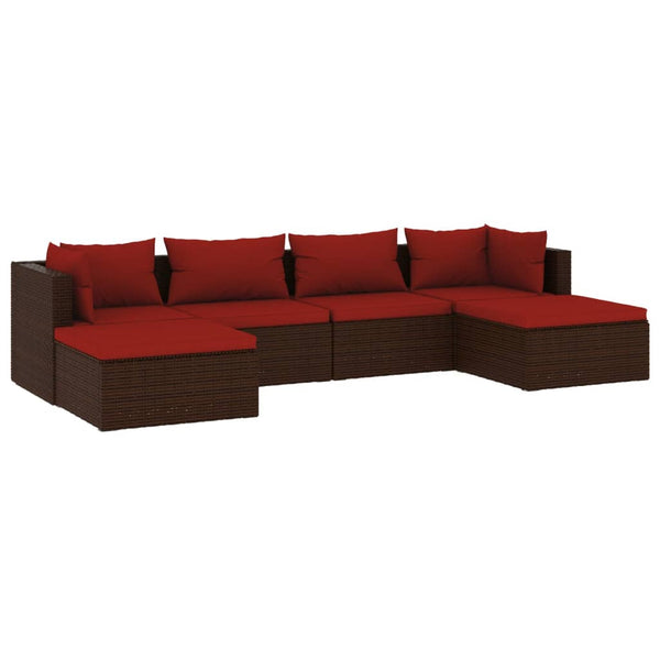 6-tlg. Garten-Lounge-Set mit Auflagen Poly Rattan Braun