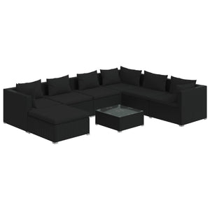 vidaXL 8-piece Garden Lounge Set with Cushions Poly Rattan Black