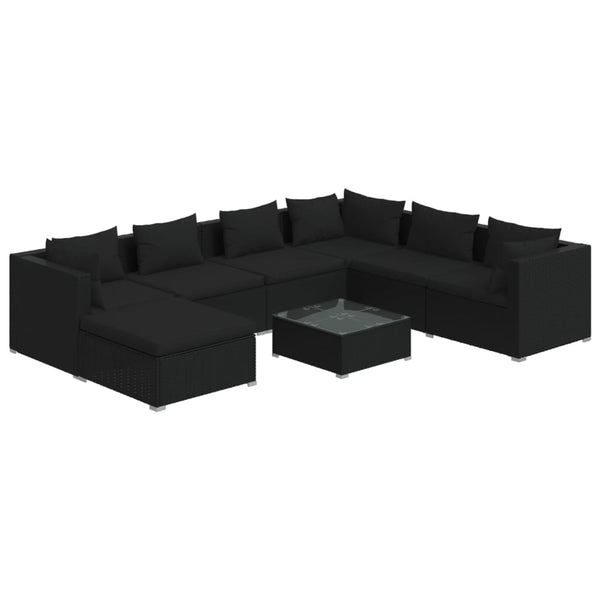 vidaXL 8-piece Garden Lounge Set with Cushions Poly Rattan Black