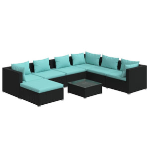 vidaXL 8-piece Garden Lounge Set with Cushions Poly Rattan Black