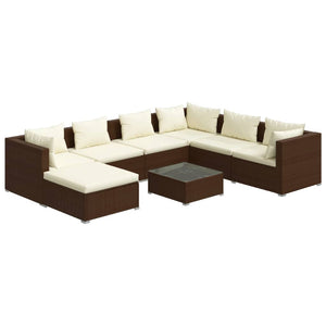 vidaXL 8-Piece Garden Lounge Set with Cushions Poly Rattan Brown
