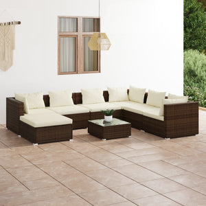 vidaXL 8-Piece Garden Lounge Set with Cushions Poly Rattan Brown