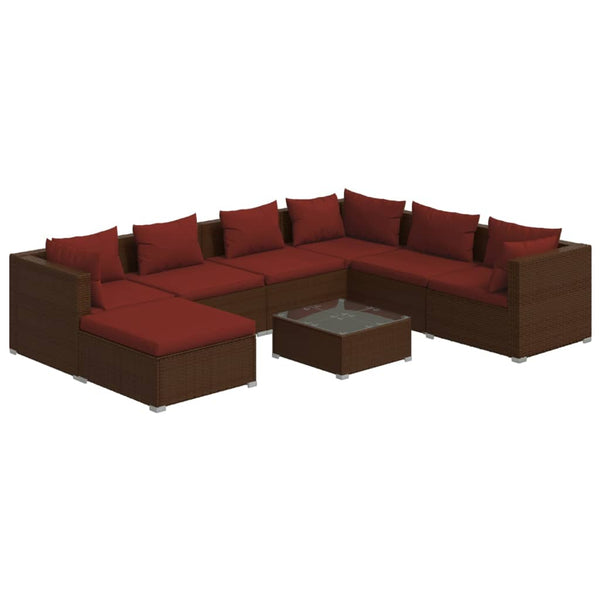 vidaXL 8-Piece Garden Lounge Set with Cushions Poly Rattan Brown