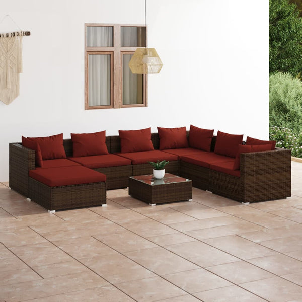vidaXL 8-Piece Garden Lounge Set with Cushions Poly Rattan Brown
