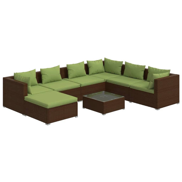 vidaXL 8-Piece Garden Lounge Set with Cushions Poly Rattan Brown