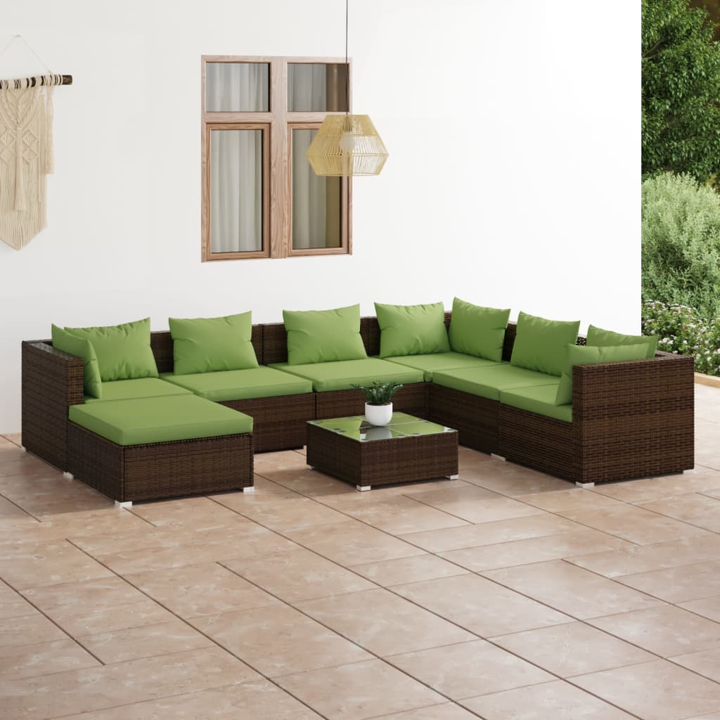 vidaXL 8-Piece Garden Lounge Set with Cushions Poly Rattan Brown