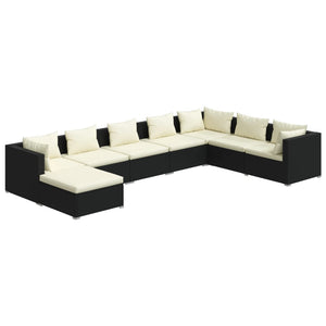 vidaXL 8-piece Garden Lounge Set with Cushions Poly Rattan Black