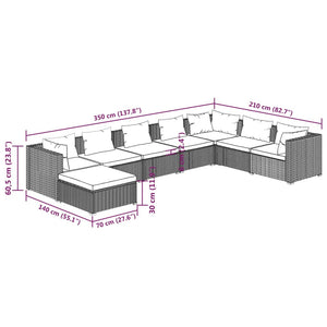 vidaXL 8-piece Garden Lounge Set with Cushions Poly Rattan Black