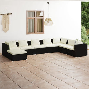 vidaXL 8-piece Garden Lounge Set with Cushions Poly Rattan Black