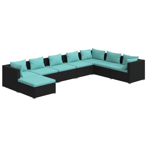 vidaXL 8-piece Garden Lounge Set with Cushions Poly Rattan Black
