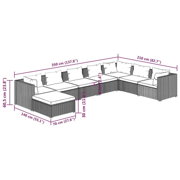 vidaXL 8-piece Garden Lounge Set with Cushions Poly Rattan Black