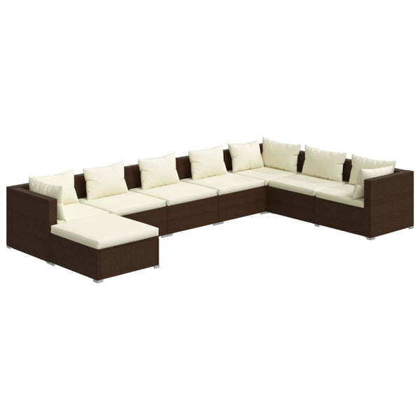 vidaXL 8-Piece Garden Lounge Set with Cushions Poly Rattan Brown