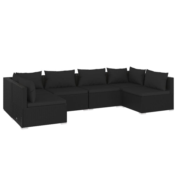 vidaXL 6-Piece Garden Lounge Set with Cushions Poly Rattan Black