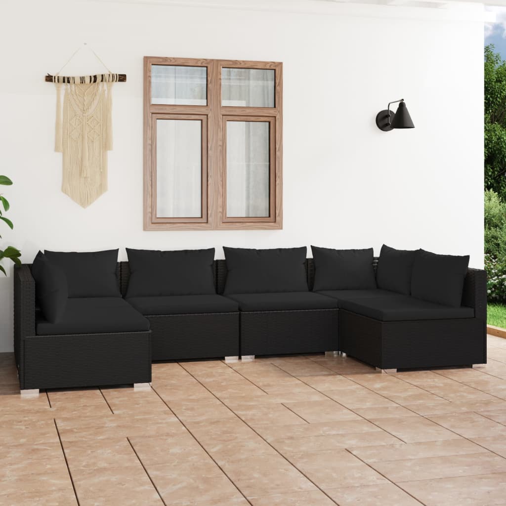 vidaXL 6-Piece Garden Lounge Set with Cushions Poly Rattan Black