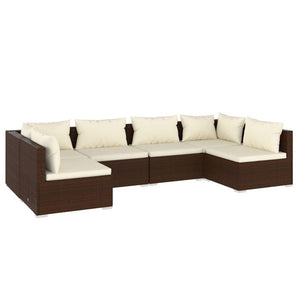 vidaXL 6-piece Garden Lounge Set with Cushions Poly Rattan Brown