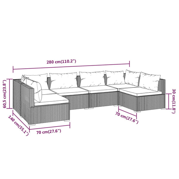 vidaXL 6-piece Garden Lounge Set with Cushions Poly Rattan Brown