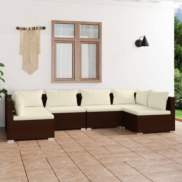 vidaXL 6-piece Garden Lounge Set with Cushions Poly Rattan Brown