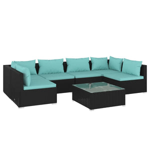 vidaXL 7-Piece Garden Lounge Set with Cushions Poly Rattan Black