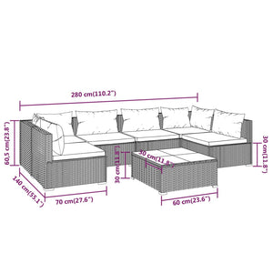 vidaXL 7-Piece Garden Lounge Set with Cushions Poly Rattan Black