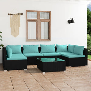 vidaXL 7-Piece Garden Lounge Set with Cushions Poly Rattan Black