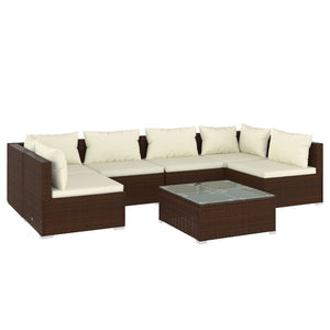 vidaXL 7-Piece Garden Lounge Set with Cushions Poly Rattan Brown