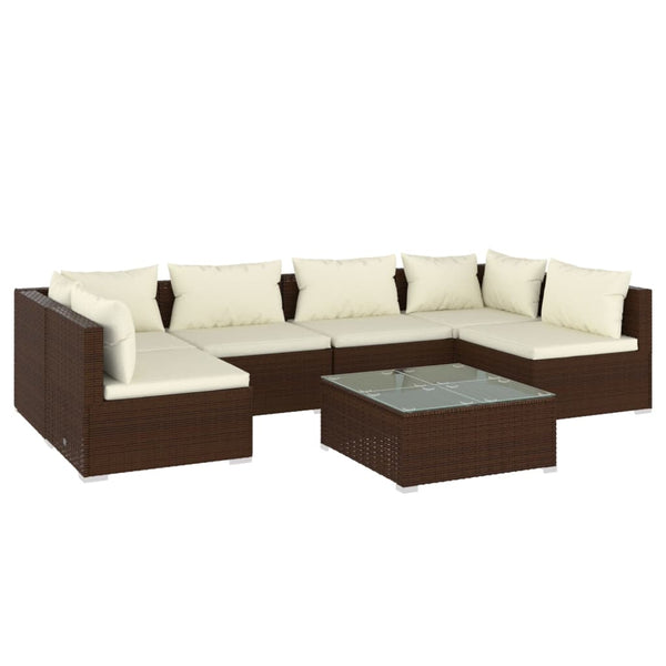 vidaXL 7-Piece Garden Lounge Set with Cushions Poly Rattan Brown