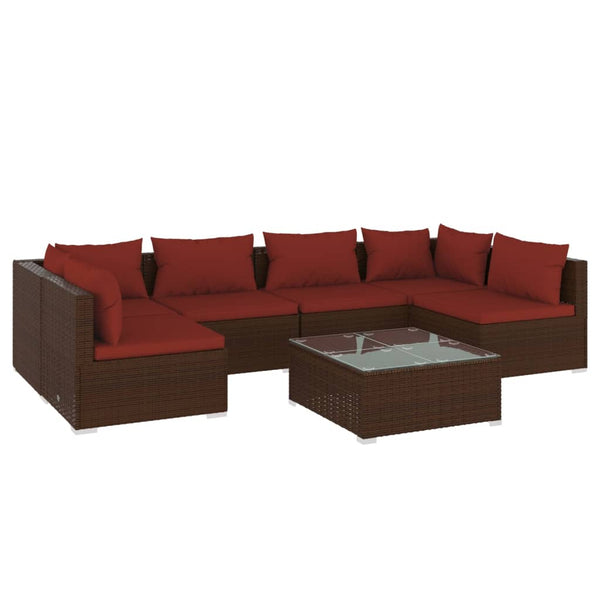 vidaXL 7-Piece Garden Lounge Set with Cushions Poly Rattan Brown