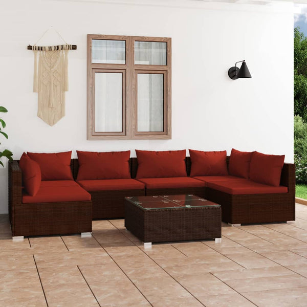vidaXL 7-Piece Garden Lounge Set with Cushions Poly Rattan Brown