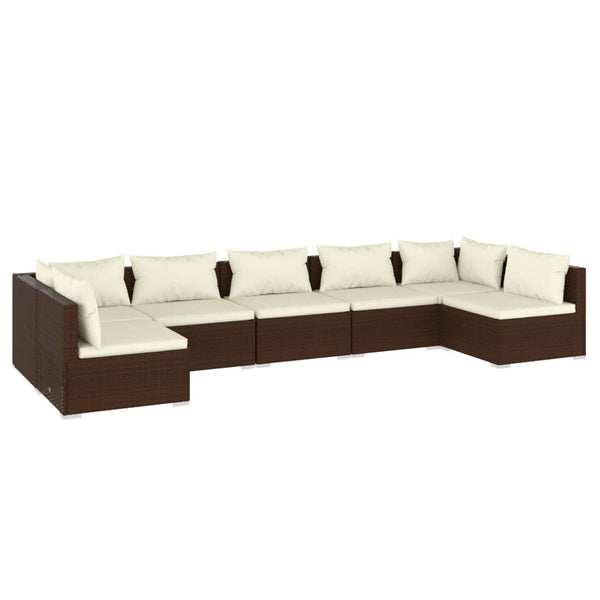 vidaXL 7-Piece Garden Lounge Set with Cushions Poly Rattan Brown