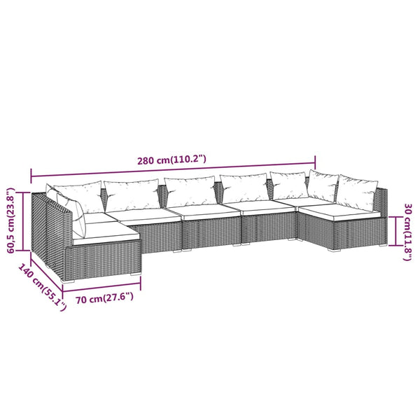 vidaXL 7-Piece Garden Lounge Set with Cushions Poly Rattan Brown