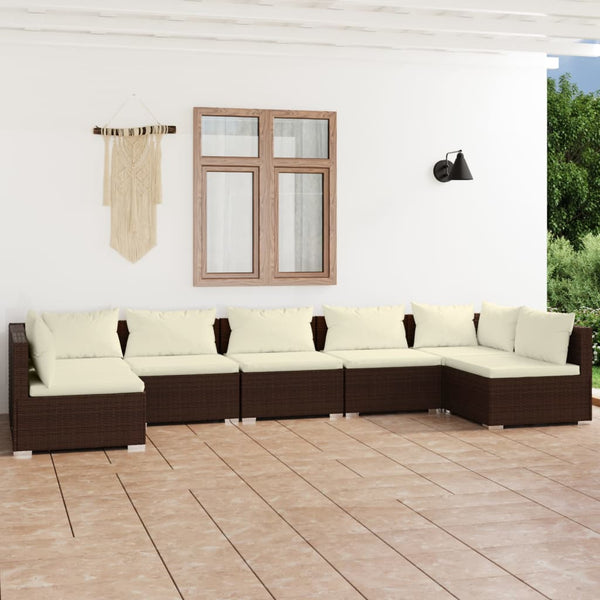 vidaXL 7-Piece Garden Lounge Set with Cushions Poly Rattan Brown