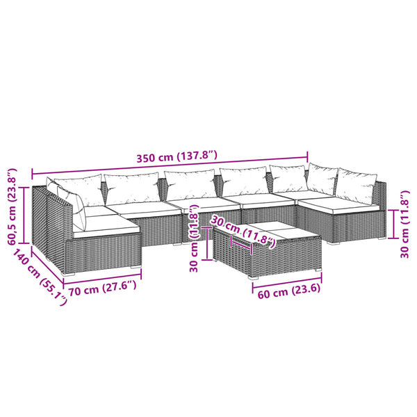 8-tlg. Garten-Lounge-Set mit Kissen Poly Rattan Braun