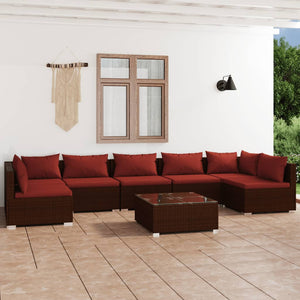 8-tlg. Garten-Lounge-Set mit Kissen Poly Rattan Braun
