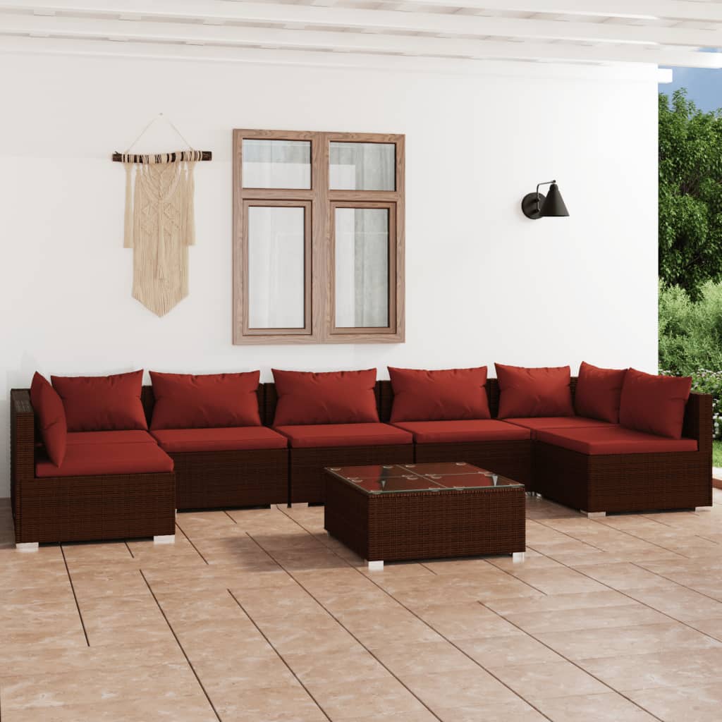 8-tlg. Garten-Lounge-Set mit Kissen Poly Rattan Braun